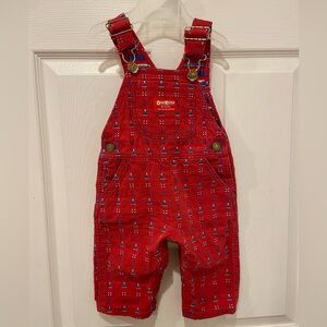 Vintage Osh Kosh Baby Red Natical Overalls Size 12 Months Ship Anchor 🇨🇦